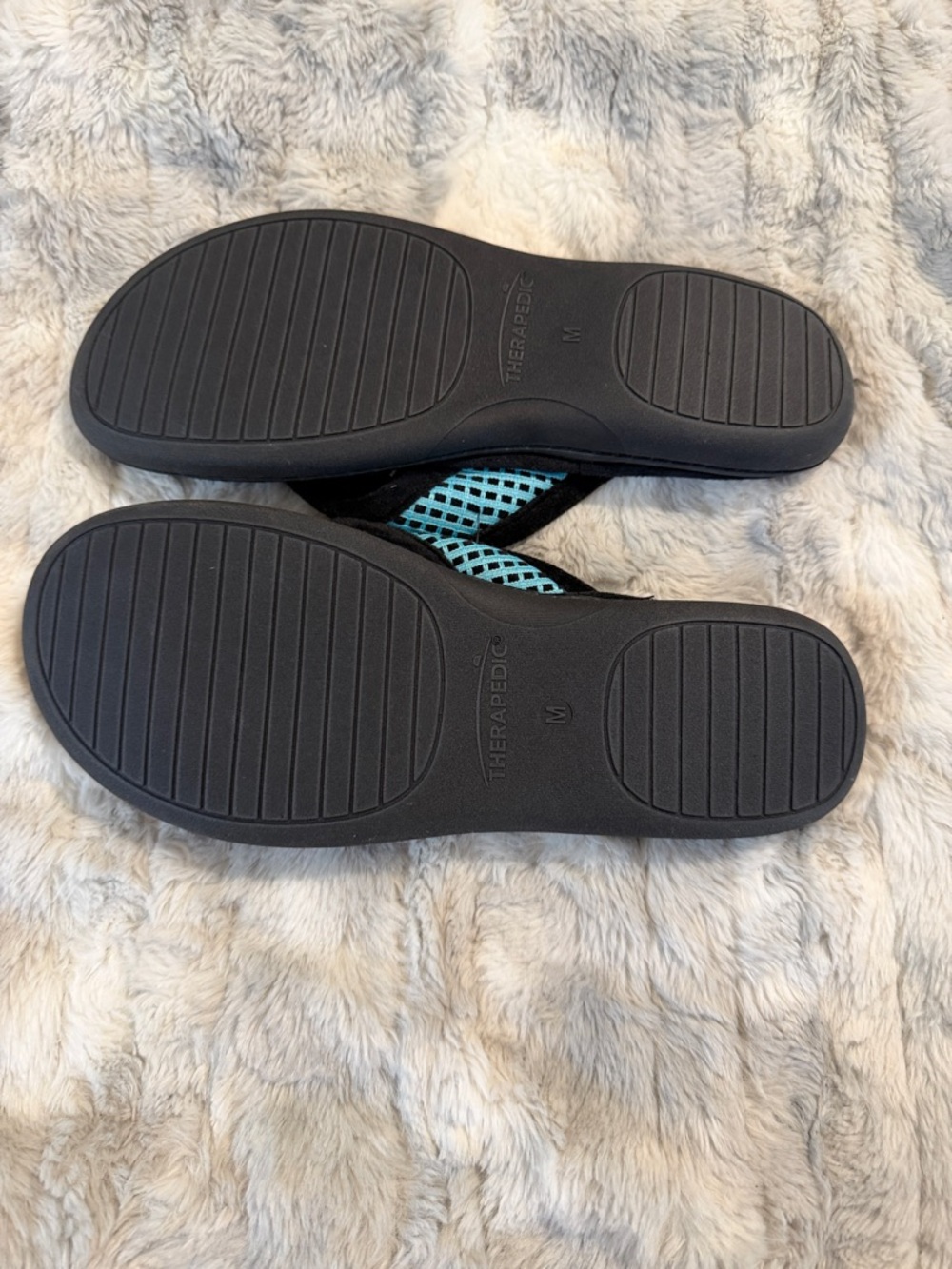 Black Flip Flop style slippers with Aqua Accent - Picture 2 of 2